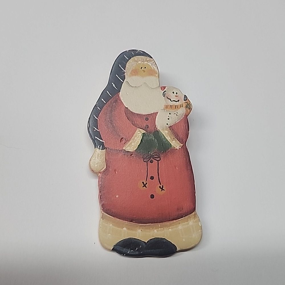 Folk Art Santa Snowman Brooch Pin